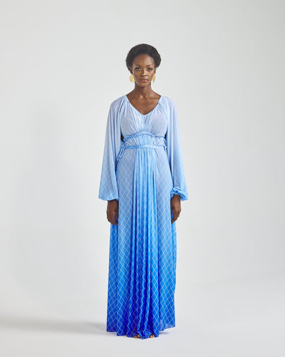 Malondie Blue Fading Mesh Maxi Dress