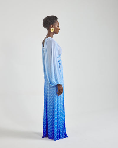 Malondie Blue Fading Mesh Maxi Dress