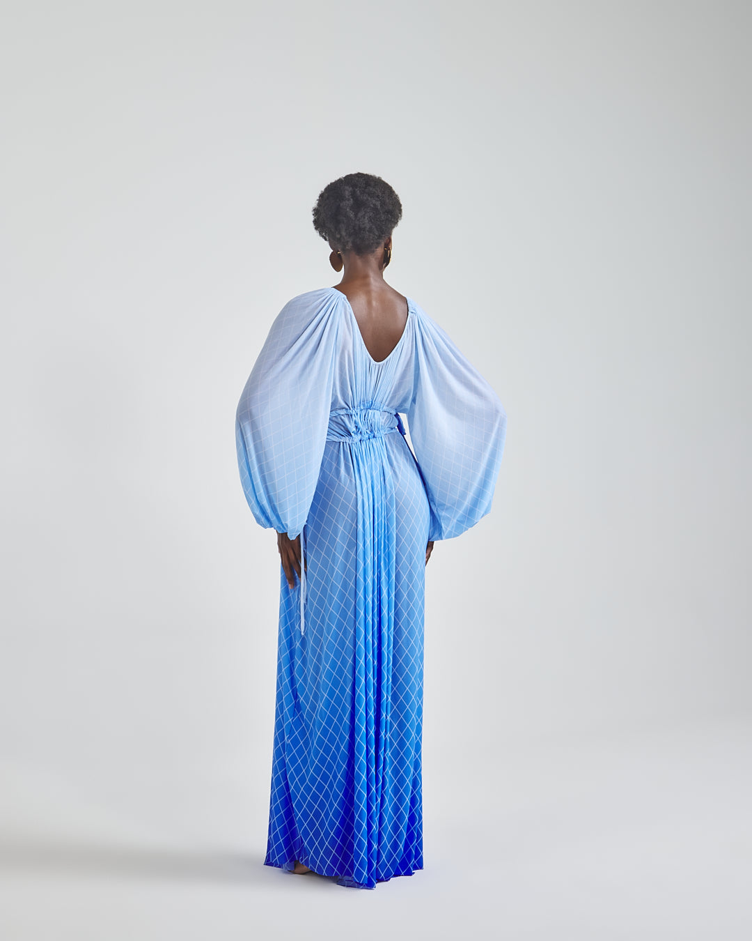 Malondie Blue Fading Mesh Maxi Dress