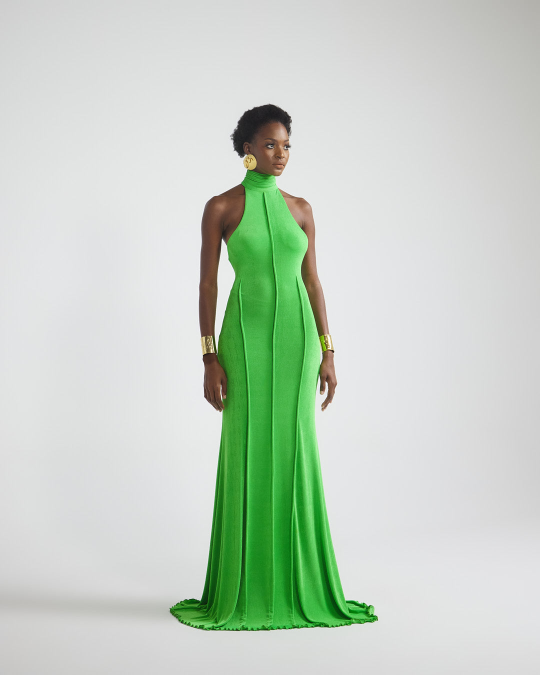 Malondie Acid-Green Slinky Maxi Dress