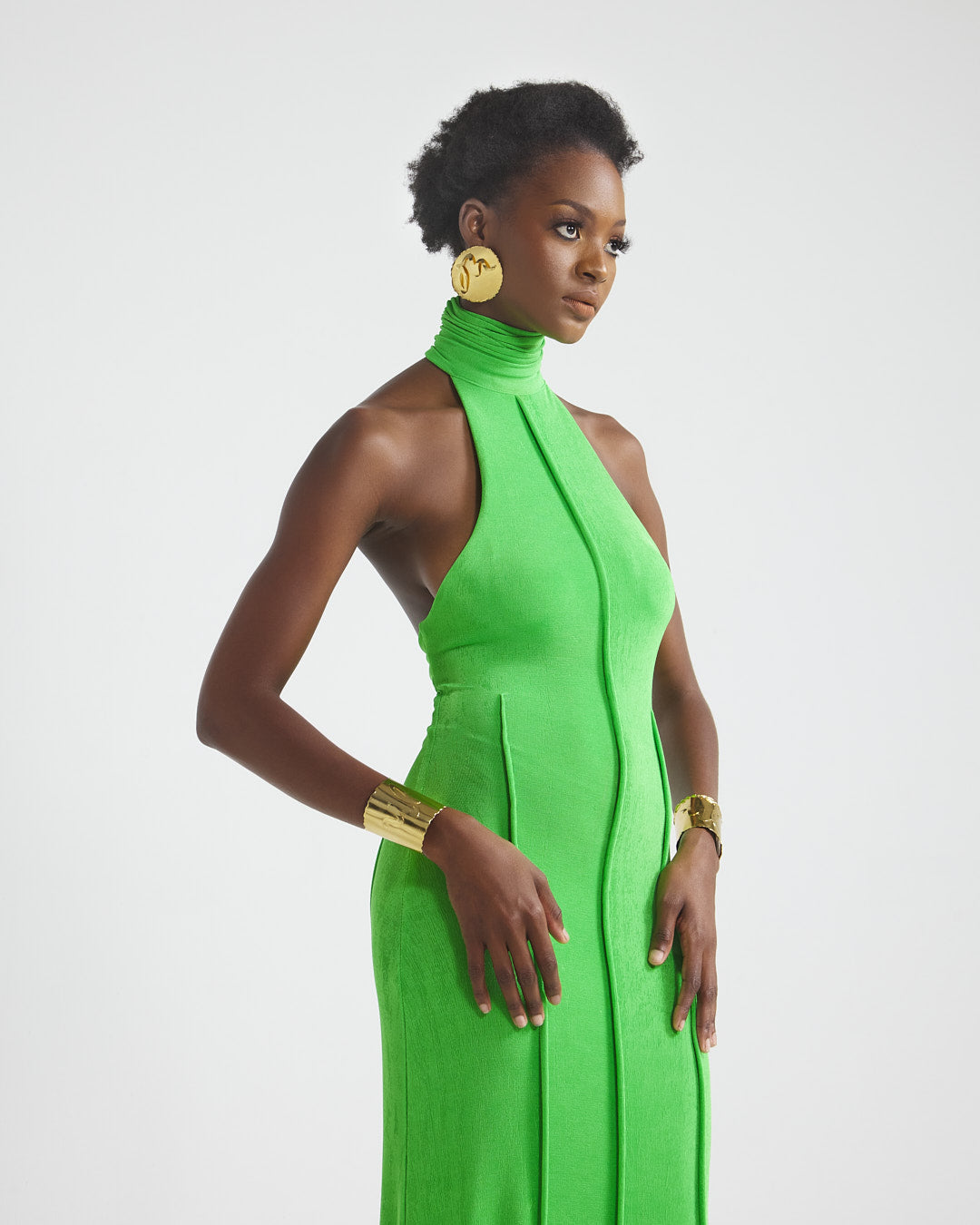 Malondie Acid-Green Slinky Maxi Dress