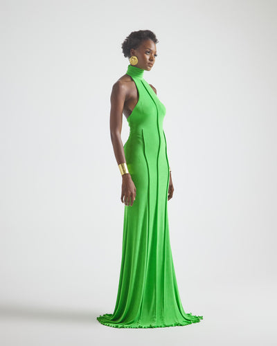 Malondie Acid-Green Slinky Maxi Dress